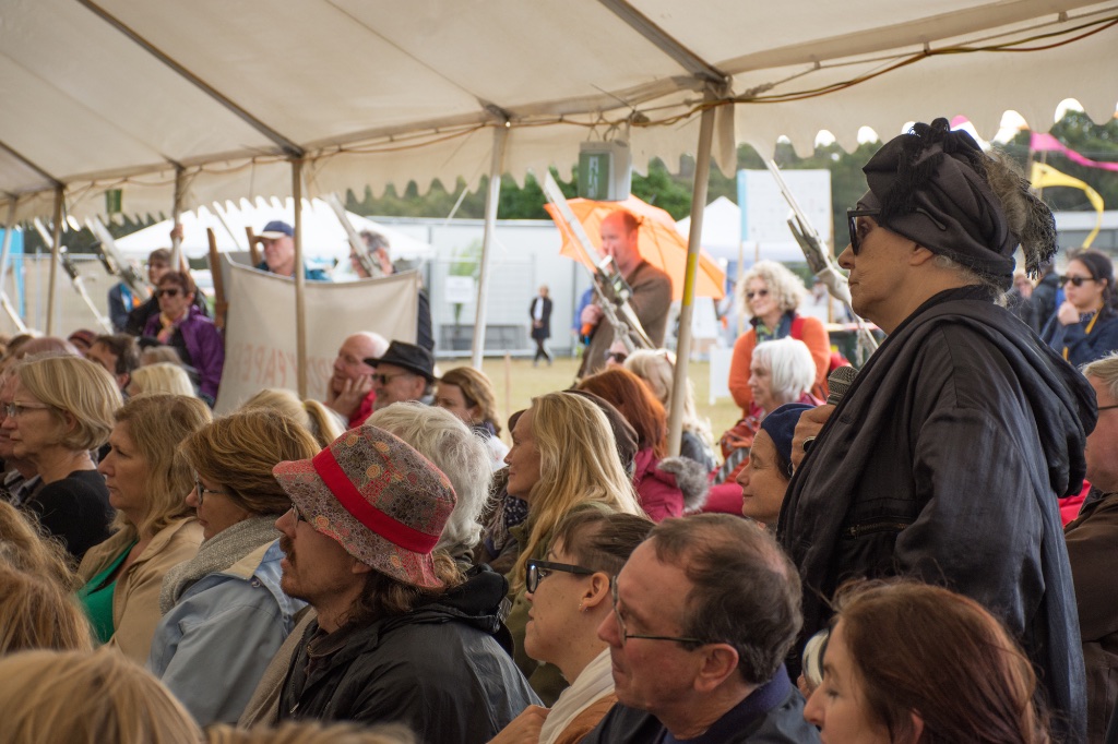 Wendy Whiteley puts it to the panel, and the crowd after a riveting session on 'Addiction and Creativity' -pic Kirra Pendergast