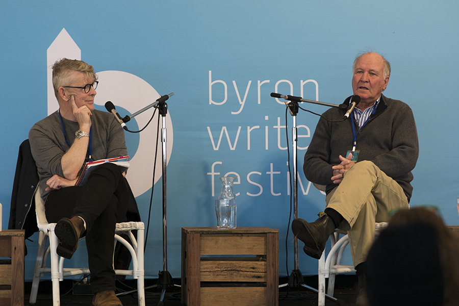 Retiring chair of Byron Writers Festival Chris Hanley discusses Tony Windsor's political career. Photo: SCU/Natalie Foord