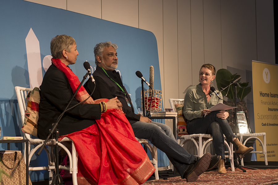 Focus on Indian Literature with Vayu Naidu (L) and Kunal Basu (C) speaking with RN's Sarah Kanowski. Pic: Natalie Foord.