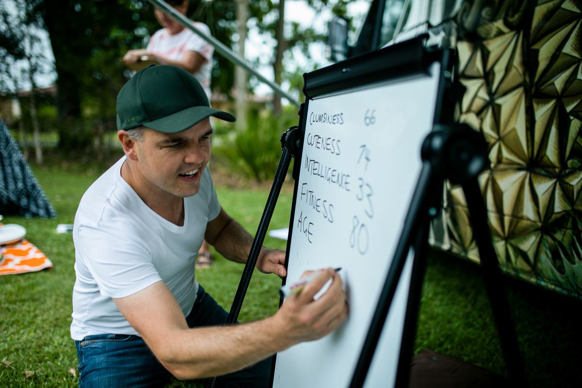 Photo of Tristan Bancks writing on a whiteboard